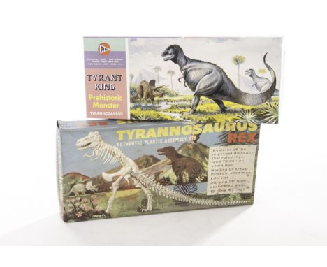 PYRO and Kleeware unbuilt Dinosaur plastic kits: PYRO Tyrant King Tyrannosaurus and Kleeware 1:50 scale Tyrannosaurus Rex, in