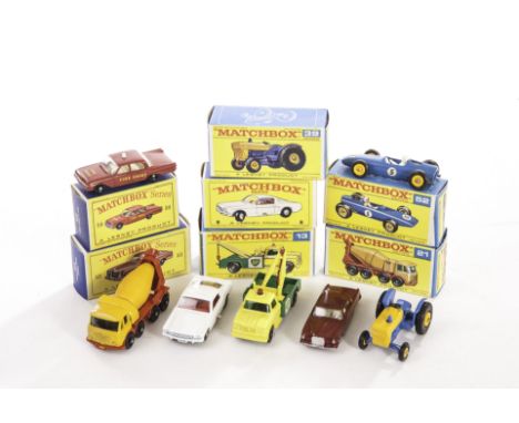 Matchbox Series, 39 Ford Tractor, 52 BRM Racing Car, 53 Mercedes Benz Coupe, 21 Foden Concrete Truck, 8 Ford Mustang, 13 Dodg