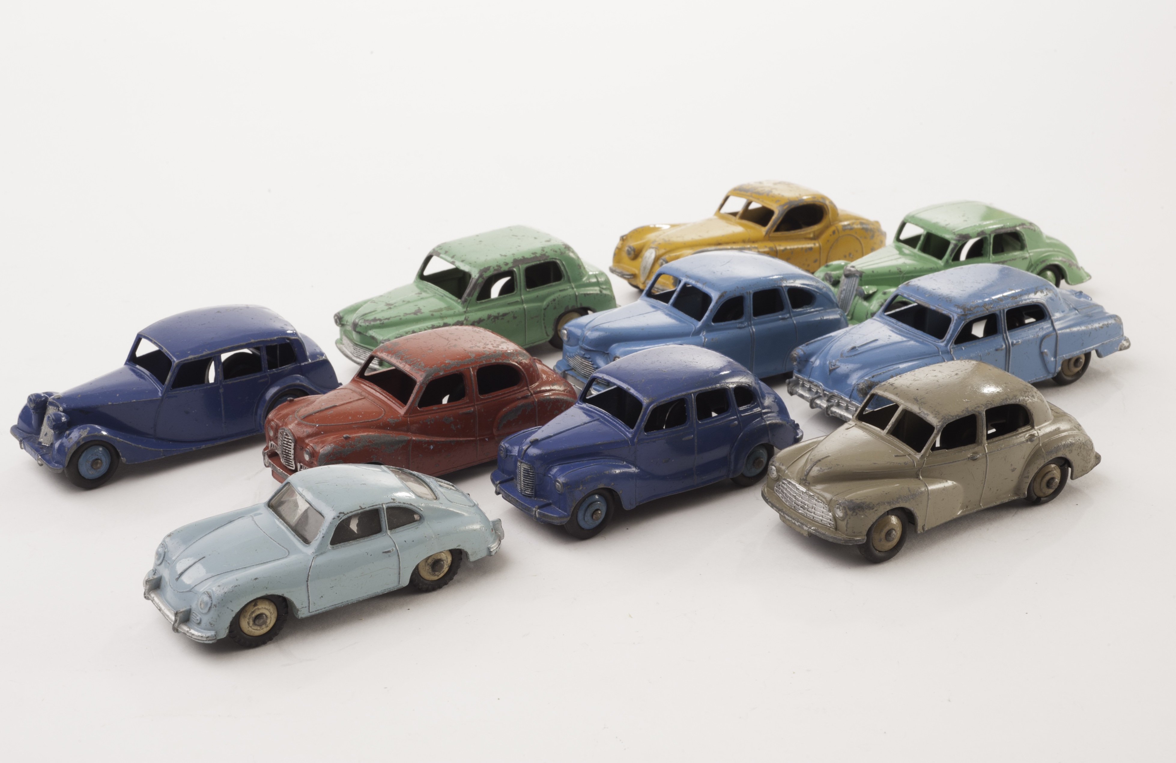 1950s60s Dinky Toy Cars, including 151 Triumph, dark blue, mid blue