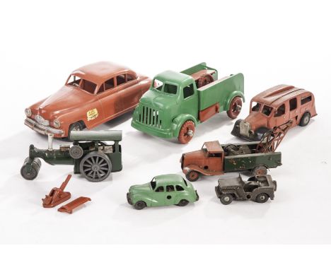 Penguin Mettoy and Tri-ang Toy Vehicles: Penguin Recovery Truck, green plastic body with red hubs, compartments for metal too