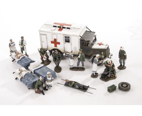 King & Country sets, German Army Medical pieces, including Opel Ambulance, WSS237, 242, 258, 261, 262, 263, 264, 265, 266 and