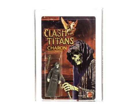 A Mattel Clash Of The Titans Charon Devil's Boatman Action Figure, 1980, in original packaging, sealed in perspex case, AFA g