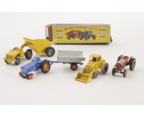 Matchbox King Size K-11 Fordson Tractor And Farm Trailer, in original box, K-4 McCormick Tractor, Accessory Pack No. 2 Car Tr