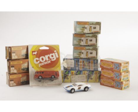 Matchbox Superfast, 12 Big Bull (5), in remains of cellophane trade pack, 13 Snorkel Fire Engine (3), in remains of cellophan