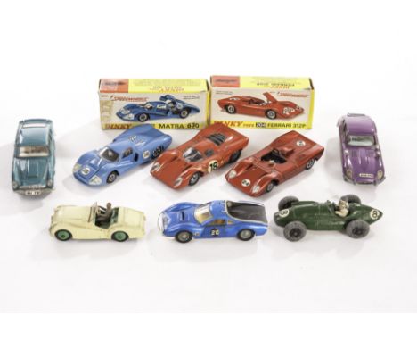 Dinky & Other Competition & Sports Cars, 204 Ferrari 312P, 200 Matra 630, in original boxes, loose Triumph TR2, lemon yellow 