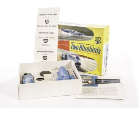 A BP Jetex Donald Campbell's Bluebirds set, issued by BP in 1960s, comprising plastic Bluebird Car and Boat, with Jetex engin