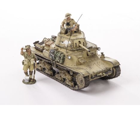 King & Country British Desert Army, EA 59, captured Carro Armato Italian Tank with commander, with EA 60 Australian painting,