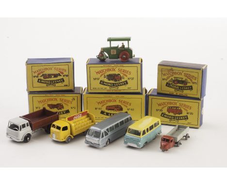A Matchbox 1-75 Series No. 37 Coca-Cola Lorry, even crates, GPW, No. 40 Leyland Royal Tiger Coach, SPW, No. 70 Thames Estate 