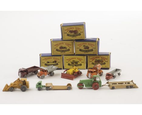 Matchbox 1-75 Series Construction Vehicles, No. 20 ERF Truck, No. 27 Bedford Low Loader, No. 6 Quarry Truck, No. 26 ERF Cemen