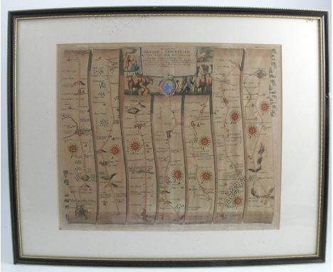 John Ogilby, an antique hand coloured road map, Oxford to Chichester, 14.5ins x 17ins