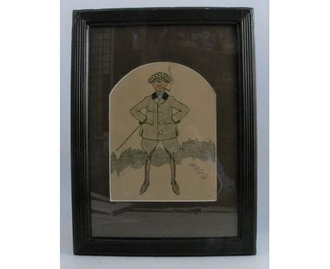 Charles Lane Vicary, colour print, full length portrait&nbsp;of a man in period hunting dress, smoking, 1905, 9.5ins x 7ins&n