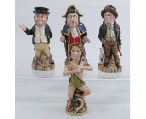 Three Bronte porcelain candle snuffers, from the Dickens Characters, Samuel Pickwick, Mr Bumble and Bill Sikes, together with