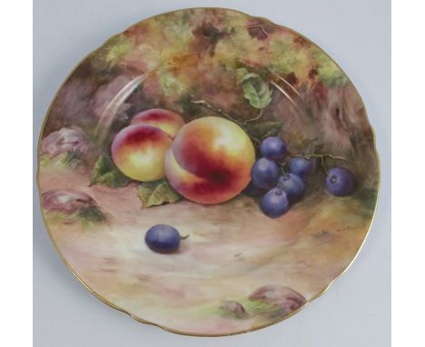 A Royal Worcester cabinet plate, decorated with fruit to a mossy background by W W Bagnall, diameter 7.75insCondition Report: