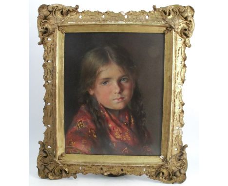 A pastel portrait, of a girl, monogrammed, 16.5ins x 13.25insCondition Report:  The picture is behind non reflecting glass bu