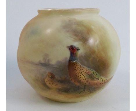 A Royal Worcester blush ivory vase, decorated with a cock and hen pheasant in landscape by Jas Stinton, shape number G161, da