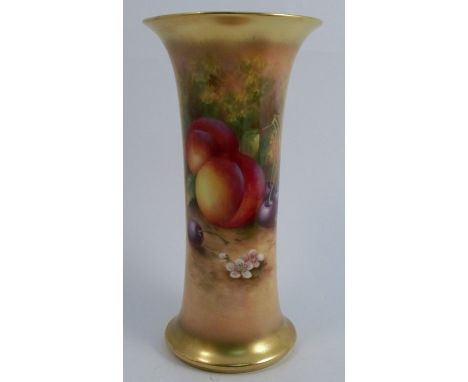 A Royal Worcester vase, the front decorated with fruit to a mossy background by H Aryton, shape number G923, dated 1936, heig