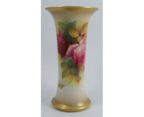 A Royal Worcester trumpet vase, decorated with roses by M Hunt, shape number G923, dated 1935, height 7.5insCondition Report: