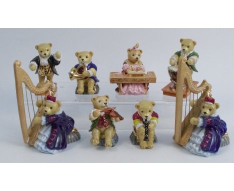 Eight Halcyon Days Teddy Bear Orchestra figures,&nbsp;Count Cornelius is the conductor, boxed, Lord Clarence on violin, boxed
