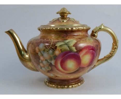 A Royal Worcester tea pot, decorated all around with fruit to a mossy background by T Nutt, height&nbsp; 6.5insCondition Repo