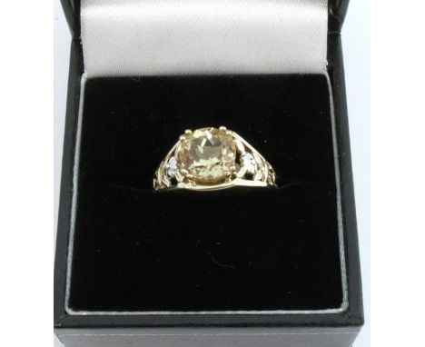 A 9 carat gold single stone citrine ring, finger size N, 3.6g gross