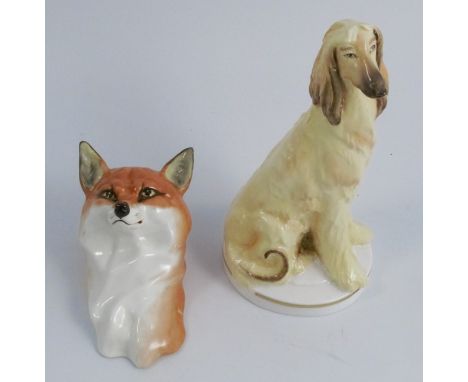 A Royal Worcester wall mask, modelled as a fox, model number 3024, height 4.5ins, together with a Royal Worcester model, of a