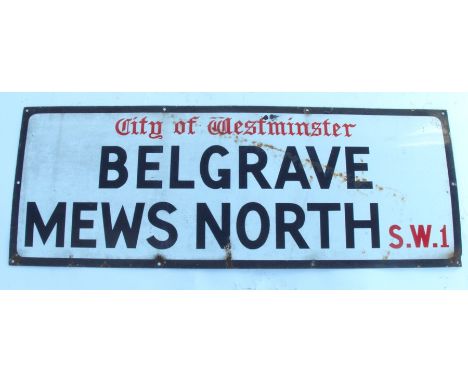 A City of Westminster enamel sign, Belgrave Mews North S.W.1, 15ins x 40ins