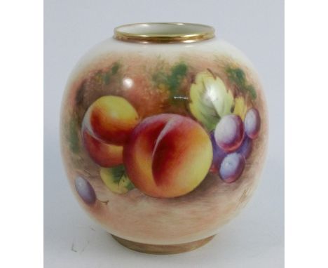 A Royal Worcester vase, the front decorated with fruit to a mossy background by Roberts, shape number 2491, dated 1956, heigh