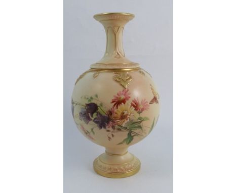 A Royal Worcester blush ivory vase, decorated with floral sprays, raised on a circular pedestal foot, shape number 1851, date