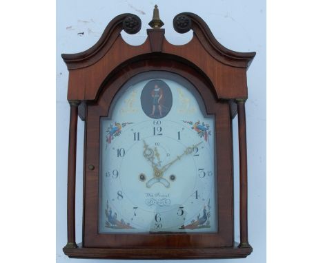 A 19th century oak cased long case clock, with arched painted dial inscribed Wm Priest Newark, painted with a portrait to the