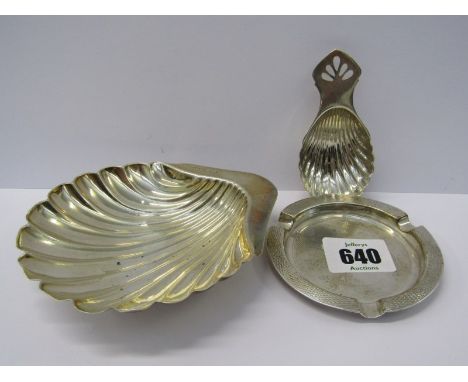 SILVER CADDY SPOON, shell form silver caddy spoon, Sheffield HM, a shell form silver butter, Sheffield HM, also a small circu
