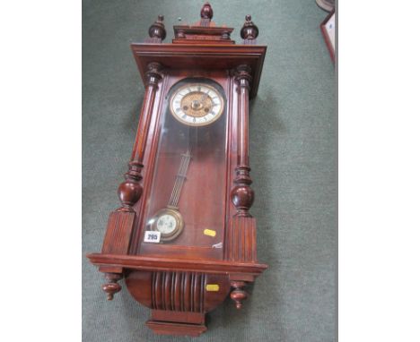 REGULATOR CLOCK, Vienna-style wall regulator clock with architectural pediment, 36" height 