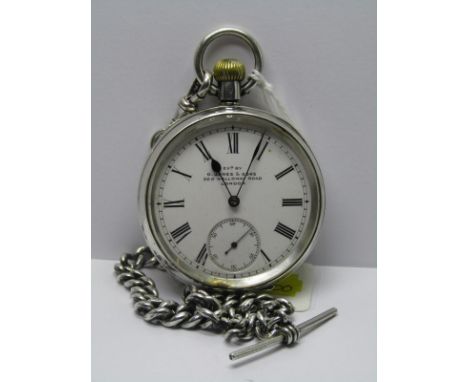 GENTLEMANS SILVER POCKET WATCH, retailed by G Jones &amp; Sons Of Holloway Road, London, on silver double patent graduated Al