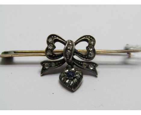 GOLD SAPPHIRE &amp; DIAMOND RIBBON BROOCH, in fitted box 