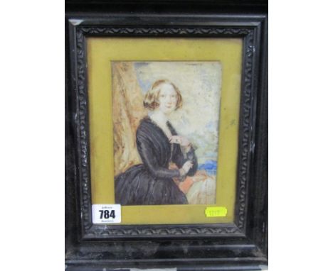 19th CENTURY MINIATURE PORTRAIT, ivory panel "Portrait of Mrs Fitzroy of Somerset" dated 1854, 6" x 4.5" 