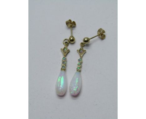 PAIR OF 9CT YELLOW GOLD OPAL DROP EARRINGS 