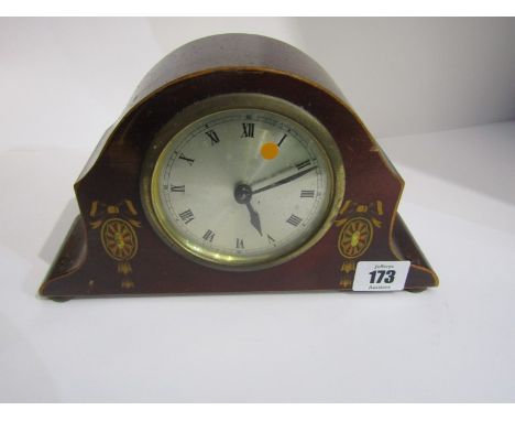 MANTEL CLOCK, pseudo marquetry decorated domed top mantel clock 