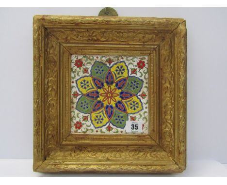 TILE, framed Islamic-design square ceramic tile in gilt frame 