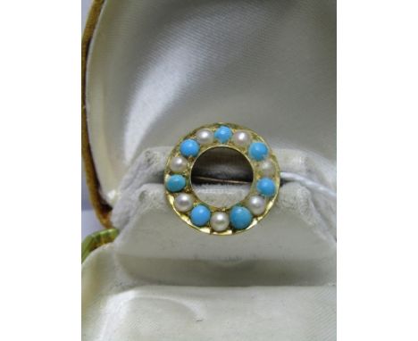 VINTAGE GOLD TURQUOISE &amp; PEARL BROOCH OF SPHERICAL FORM 