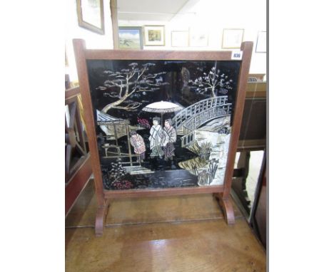 FIRE SCREEN, oriental design foilback firescreen, 19" width 