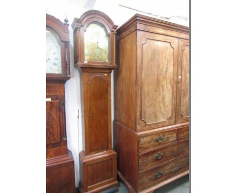 GEORGIAN LONG CASE CLOCK, brass break arch face 8 day long case clock by Stevens of Great Milton, with oak casing 