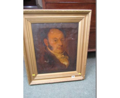 19th CENTURY ENGLISH SCHOOL PORTRAIT, oil on canvas "Portrait of Gentleman with white cravat", 17" x 13" 