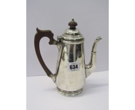 SILVER COFFEE POT by Goldsmith &amp; Silversmith Company with composite handle and finial, London 1926 with inscription to ba