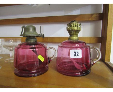 CRANBERRY GLASS, 2 cranberry glass oil lamp bases 