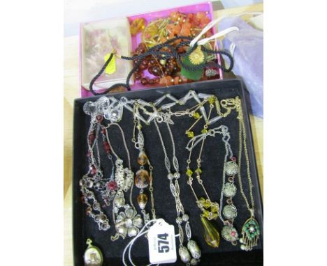 COSTUME JEWELLERY, a collection of stone &amp; paste set necklaces, bead necklaces etc 