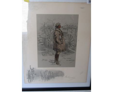 SNAFFLES, pencil signed colour print "Good Hunting! Old Sportsman", 17" x 13.5" 