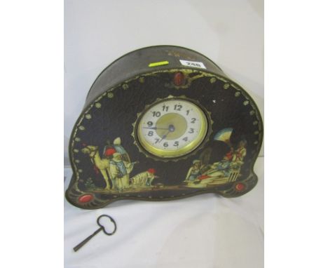 SWEET BOX, "Victory V" sweet box created as embossed mantel clock, 10" height 
