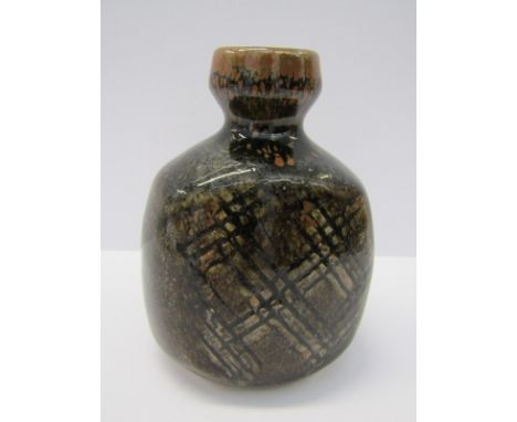 STUDIO POTTERY, John Leach small 4 sided bottle vase, scratch design, 4" height 