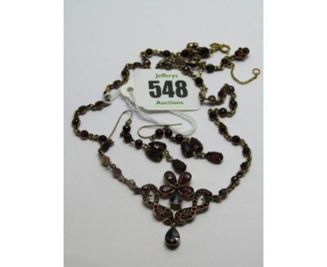 SUITE OF GARNET JEWELLERY, including vintage garnet set necklace with matching pendant &amp; earrings 