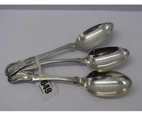 SCOTTISH SILVER, pair of Georgian Scottish silver fiddle pattern dessert spoons with Edinburgh HM, 1838, together with 1 othe