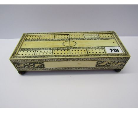 ANTIQUE IVORY CRIBBAGE BOX, 19th Century sliding top rectangular cribbage box, 9" width 